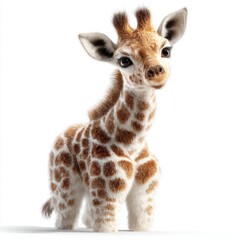 Obraz premium Adorable Giraffe Calf on White - Gentle and Sweet