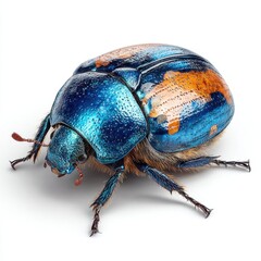 Naklejka premium Intricate Blue and Orange Scarab Beetle