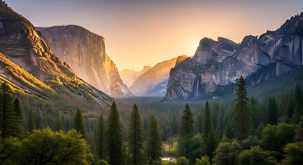 [Iconic Tunnel View Sunrise over Yosemite Valley, California]