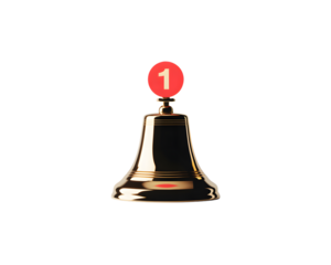 colorful vibrant crisp clean stylish elegant modern detailed professional high quality A shiny gold bell with a red circle and number one on a transparent background