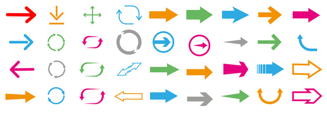 A set of colorful arrow design on a white background