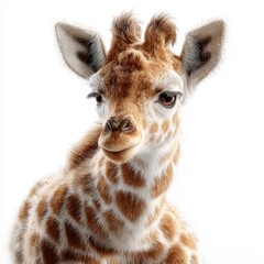Fototapeta premium Baby Giraffe Headshot on a White Background