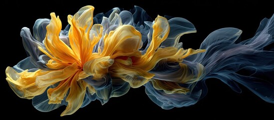 Abstract ink bloom in shades of yellow and gray