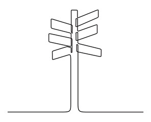 Continuous line art of street directions with six different direction boards isolated with transparent background. street direction concept.