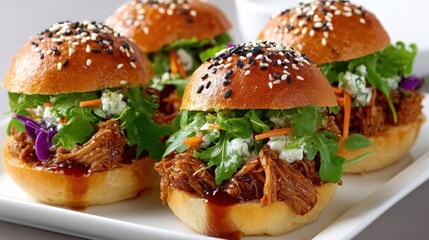Gourmet Pulled Pork Sliders with Fresh Greens and Sesame Seed Buns