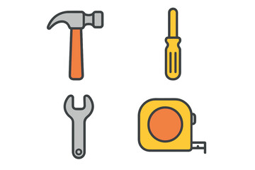 Tools for home improvement projects displayed in a simple graphic style