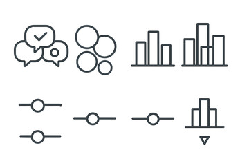 Variety of icons representing communication, data visualization, and controls in modern user interface design