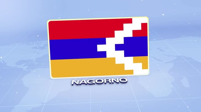 Nagorno Karabakh Republic National Flag Animated 3D Render with Futuristic Blue Background