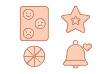 Graphic representation features four simple icons including smiley faces, a star, a bell, and a circle divided into sections