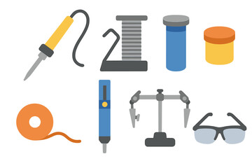 Essential tools for electronics repair and assembly in a workshop setting