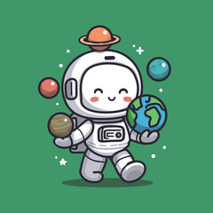 Cute Cartoon Astronaut Engaging with Earth and Moon Themed Ball in Space Adventure