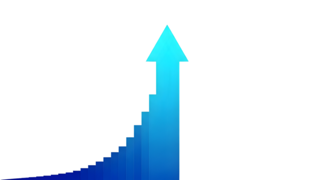 Simple blue line graph going upward with arrow tip, isolated on white background. - Powered by Adobe