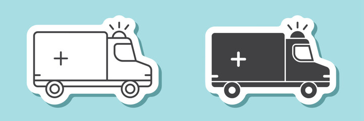 Emergency car sticker icon in flat style. Ambulance vector illustration on isolated background. Transport sign business concept.