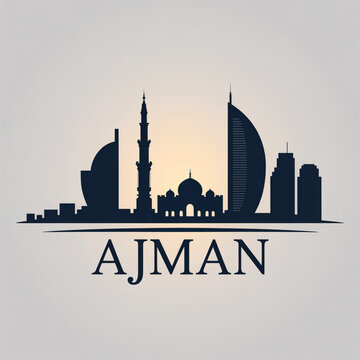Ajman Skyline Silhouette - United Arab Emirates City with Coastal Heritage and Modern Gulf Architecture Vector Illustration