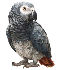 African grey parrot isolated on transparent background, a beautiful and intelligent bird with grey feathers and a distinctive beak