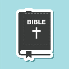 Fototapeta premium Holy bible sticker icon in flat style. Christianity book vector illustration on isolated background. Religion sign business concept.