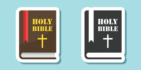 Holy bible sticker icon in flat style. Christianity book vector illustration on isolated background. Religion sign business concept.