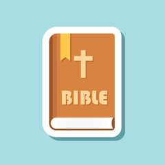 Obraz premium Holy bible sticker icon in flat style. Christianity book vector illustration on isolated background. Religion sign business concept.