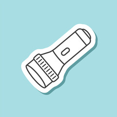 Flashlight sticker icon in line flat style. Electric lamp vector illustration on isolated background. Pocket lantern sign business concept.