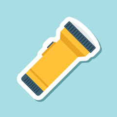 Flashlight sticker icon in flat style. Electric lamp vector illustration on isolated background. Pocket lantern sign business concept.