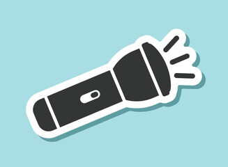 Flashlight sticker icon in flat style. Electric lamp vector illustration on isolated background. Pocket lantern sign business concept.