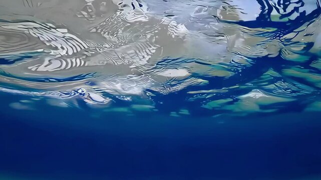 Over Under View of Clear Ocean Wave Above Sandy Seafloor on Sunny Day