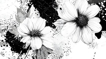 Delicate black and white floral petals with a creative abstract background featuring a minimalist and design  The image showcases the natural beauty and elegance of the flowers