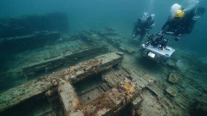 Collaborative marine archaeology expedition captures live footage of submerged ruins syncing underwater drone imagery with vesselbased monitoring stations. - Powered by Adobe