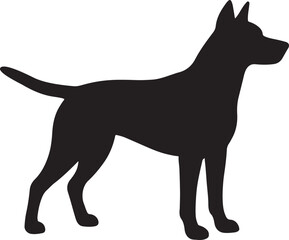 Black Silhouette of a Standing Dog Side Profile on a White Background.