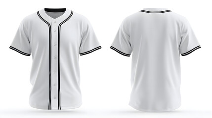 Clean white baseball jersey front and back view showcasing classic black piping detail and button closure perfect for sports branding