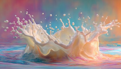 A vibrant, colorful splash of creamy liquid
