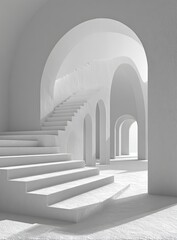 Archway steps, bright white, architectural