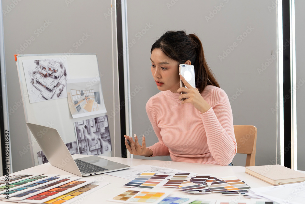 Wall mural creative web designer planning ui application and developing digital template