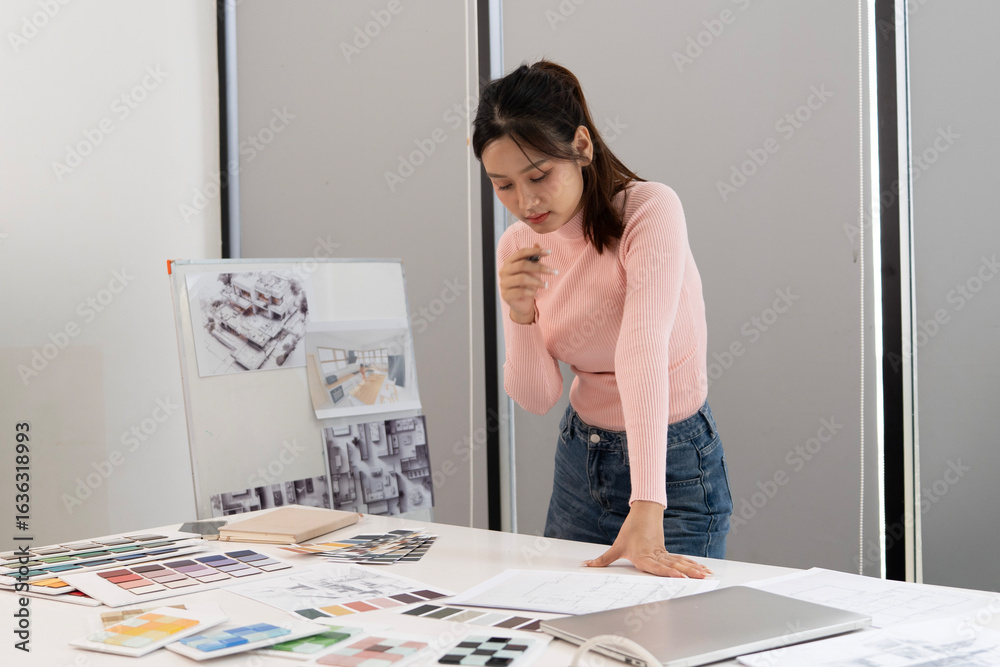 Wall mural creative web designer planning ui application and developing digital template