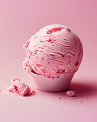 Single Scoop of Strawberry Ice Cream on Pastel Pink Background
Macro Shot of Creamy Strawberry Ice Cream with Fruit Pieces