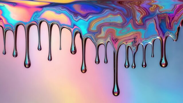 Chromatic Liquid Metal Dripping Over a Soft Pastel Gradient