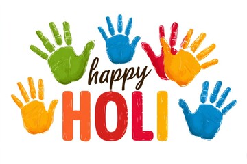 Obraz premium Colorful handprints celebrating happy holi festival of colors