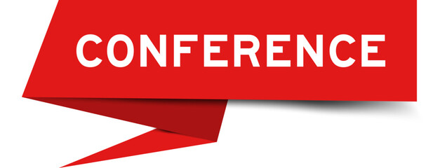 Red color speech banner with word conference on white background