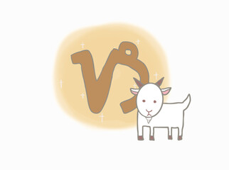 A gold shining Capricorn symbol and an illustration of a goat