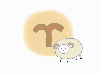 Gold Aries symbol and sheep illustration