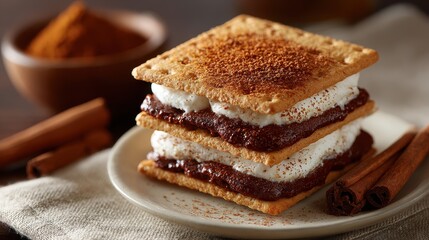 Delicious S'mores Stack with Chocolate, Marshmallow, and Cinnamon