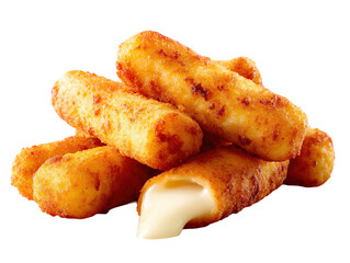 Delicious fried mozzarella sticks with melted cheese on transparent background