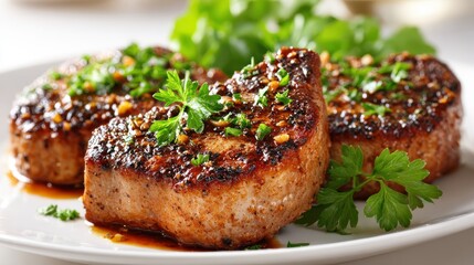 Delicious Grilled Pork Chops with Fresh Herbs and Garlic Butter Sauce