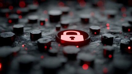 Glowing red padlock icon amidst circuitry isolated on white background