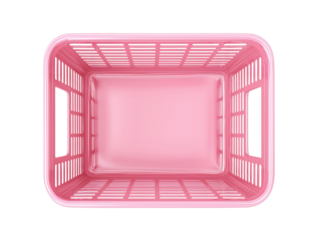Empty pink plastic shopping basket on transparent background