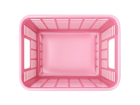 Empty pink plastic shopping basket on transparent background