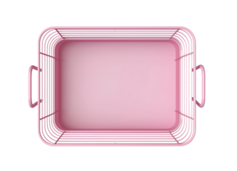 Empty pink metal basket on transparent background, top view