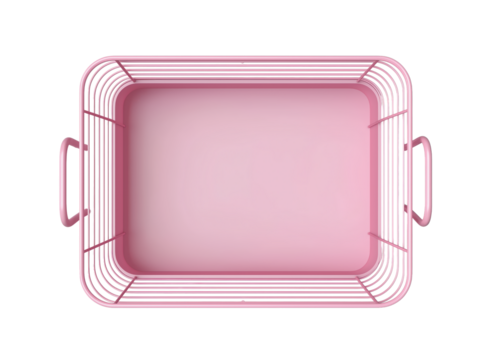 Empty pink metal basket on transparent background, top view