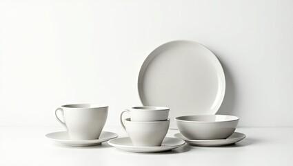 Light gray tableware set displayed on a white surface.