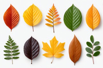 Obraz premium Colorful autumn leaves showing changing seasons on white background
